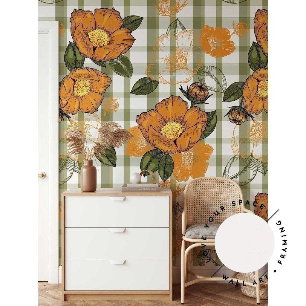 Flowers & Checks Designer Wallpaper - Love Your Space