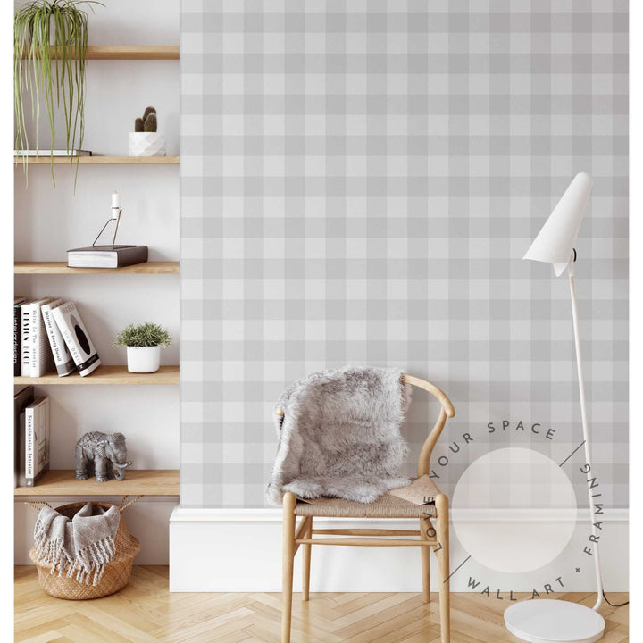 Gingham Soft Grey  Designer Wallpaper