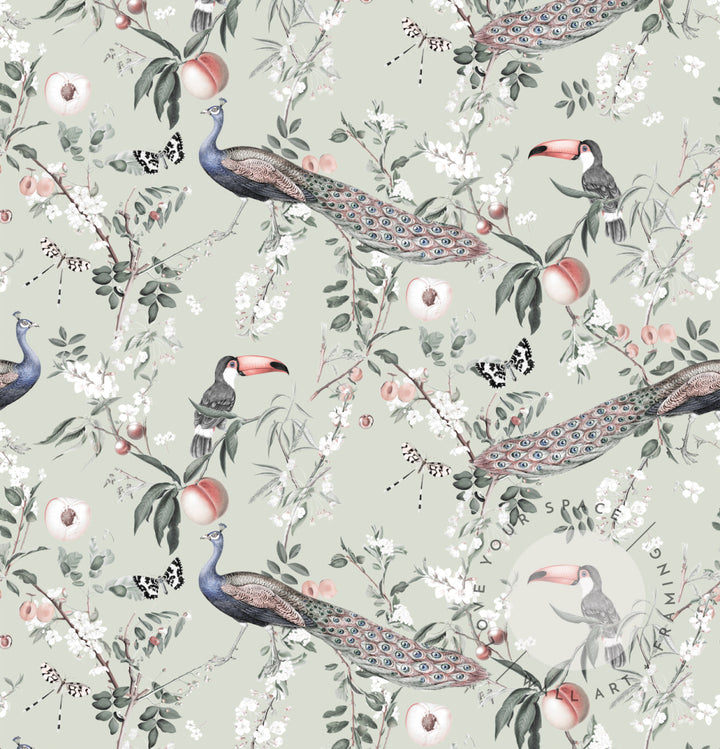 Lyrebird in Sage Designer Wallpaper - Love Your Space