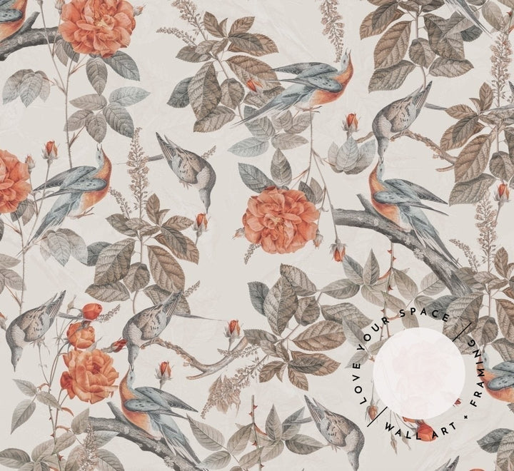 Orange Blossom & Birds Design - Wallpaper - Love Your Space
