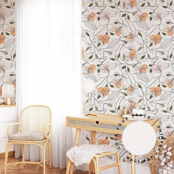 Peach Flowers Designer Wallpaper - Love Your Space